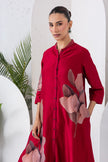 Maroon Silk Chanderi Leaf Printed Dress (1 PC)
