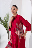 Maroon Silk Chanderi Leaf Printed Dress (1 PC)