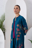 Indigo Silk Chanderi Floral Printed Front-Zip Dress (1 PC)