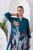 Indigo Silk Chanderi Printed High-Low Dress (1 PC)