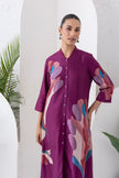 Wine Silk Chanderi Printed Dress (1 PC)
