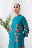 Emerald Silk Chanderi Floral Printed Front-Zip Dress (1 PC)