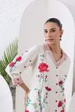 Ivory Silk Chanderi Front Open Printed Dress (1 PC)