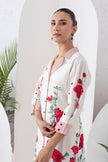 Ivory Silk Chanderi Front Open Printed Dress (1 PC)