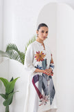 Ivory Silk Chanderi Printed High-Low Dress (1 PC)