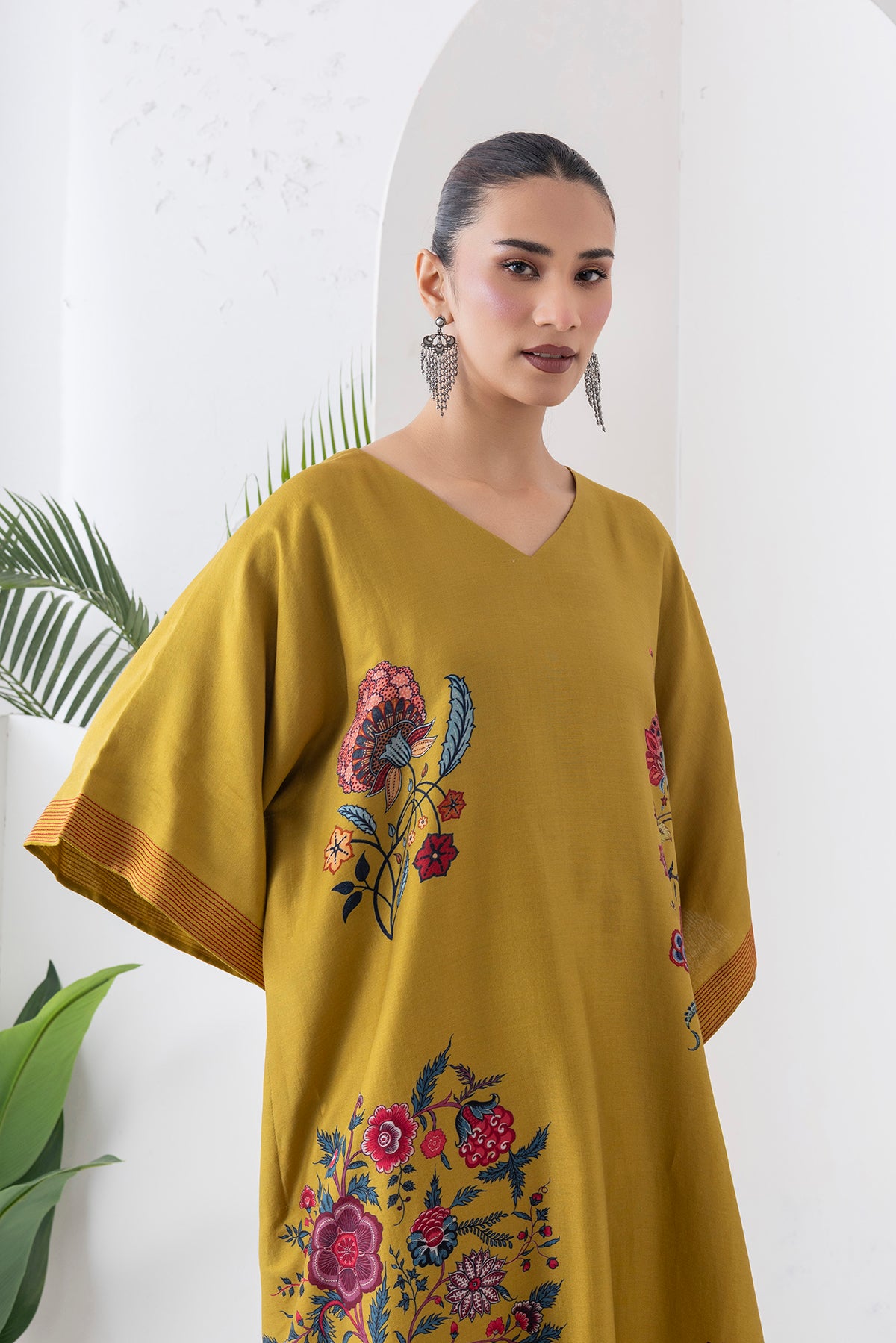 Mustard Silk Chanderi Chintz Printed Kaftan (1 PC)