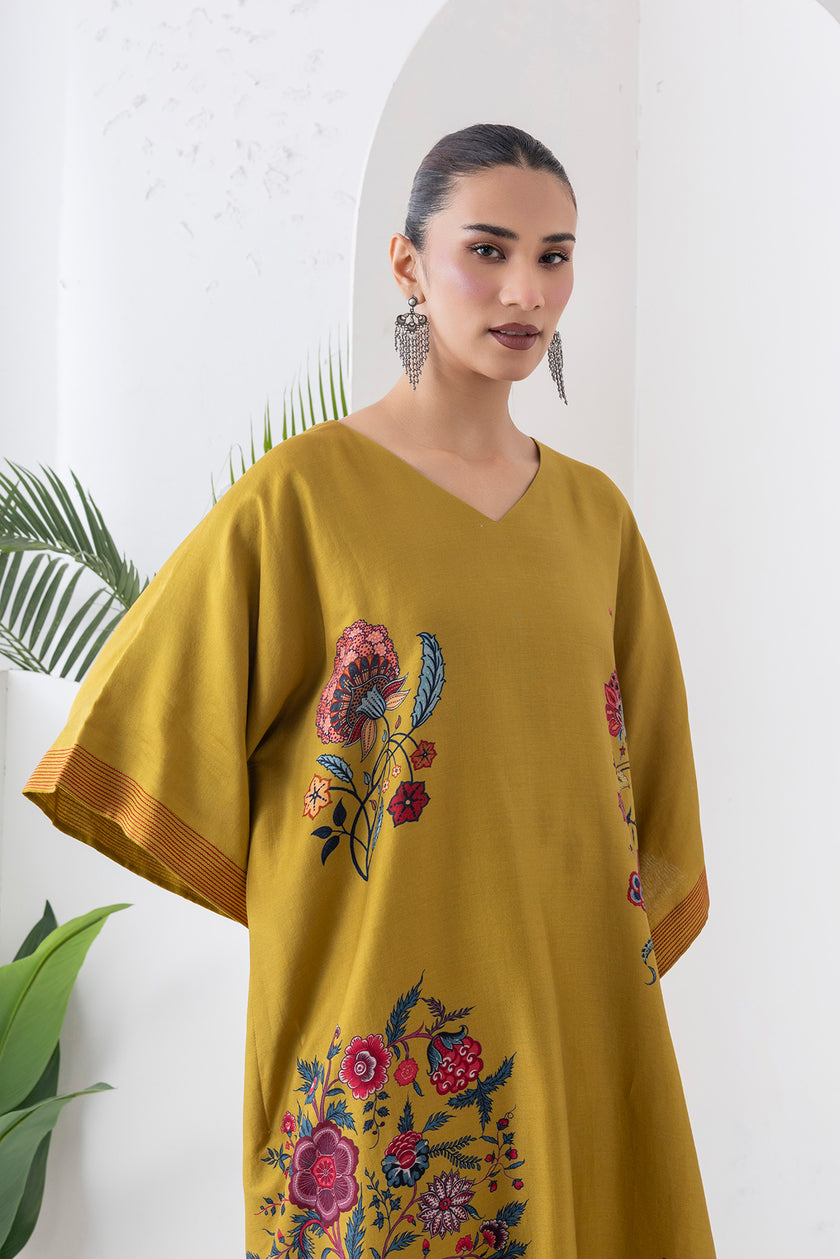 Mustard Silk Chanderi Chintz Printed Kaftan (1 PC)