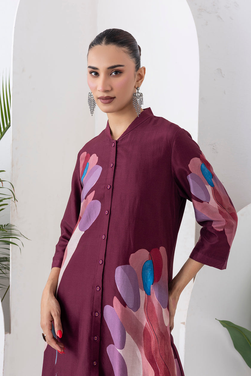 Chocolate Brown Silk Chanderi Printed Dress (1 PC)