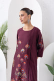Chocolate Brown Silk Chanderi Printed Side Panel Dress (1 PC)
