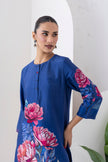 Cobalt Blue Silk Chanderi Printed Tunic (1 PC)