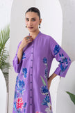 Lavender Silk Chanderi Front Open Printed Dress (1 PC)