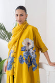 Yellow Silk Chanderi Front Open Kaftan Style Printed Dress (1 PC)