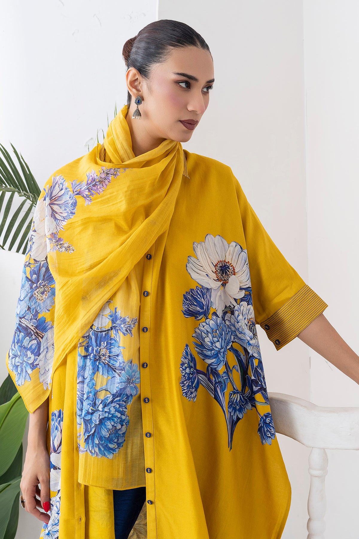 Yellow Thin Chanderi Printed Stole (1 PC)
