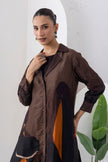 Shades Of Brown Viscose Dupion Printed Front Open Dress (1 PC)