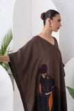 Shades Of Brown Viscose Dupion Printed Kaftan (1 PC)