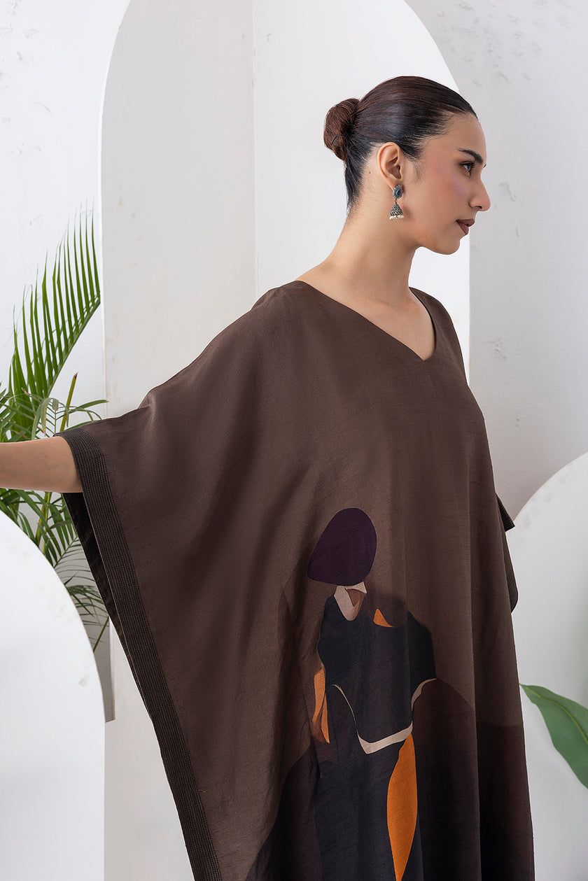 Shades Of Brown Viscose Dupion Printed Kaftan (1 PC)